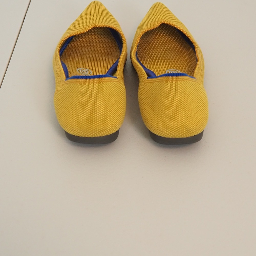 Rothys The Point Pointed Toe Ballet Flats Women's Sz 6 Yellow Marigold Blue Trim - Picture 4 of 10